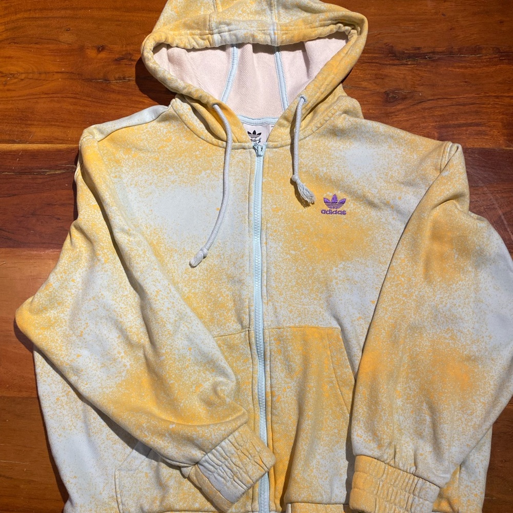 Adidas, yellow and white‎ hoodie, women’s size small